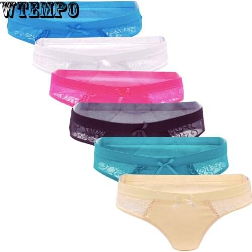 6 PCS/Set Sexy Bikini Panties Seamless Lace Transparent G-String Cotton Underpants Briefs Woman Pantys Underwear Lingerie Ladies