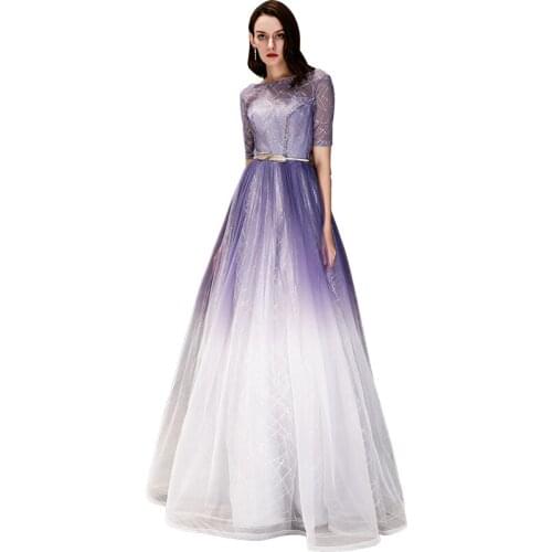 Beauty Emily Long A line Lace Purple Evening Dresses 2019 for Women Plus Size Wedding Party Prom Dresses Free Shipping
