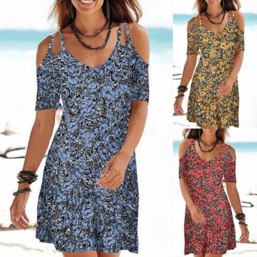 Women Dress V Neck Breathable Bohemian Ladies Short Sleeve Off Shoulder Dress for Dating