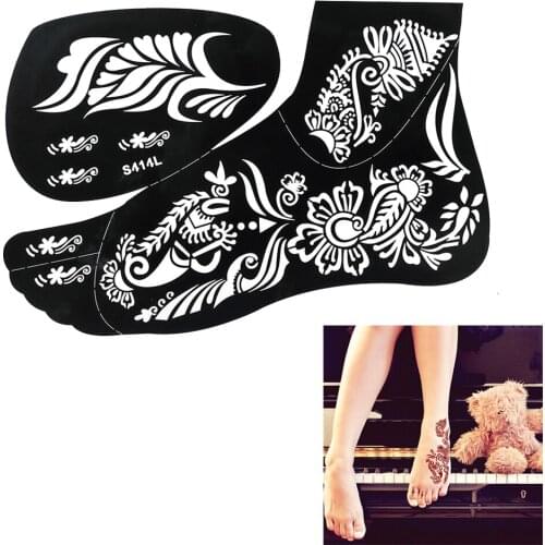 1pc Hot Sale High Quality Black Simple Henna Tattoo Sticker Temporary Beauty Body Left Foot Art Tattoo Dreamcatcher Design S414L