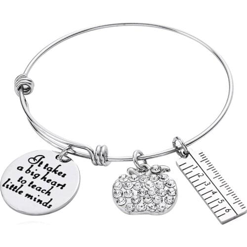 12PC/Lot It Takes A Big Heart To Teach Little Minds Teacher Bangle Bracelet Jewelry Appreciation Teachers Gift Charm Bracelets