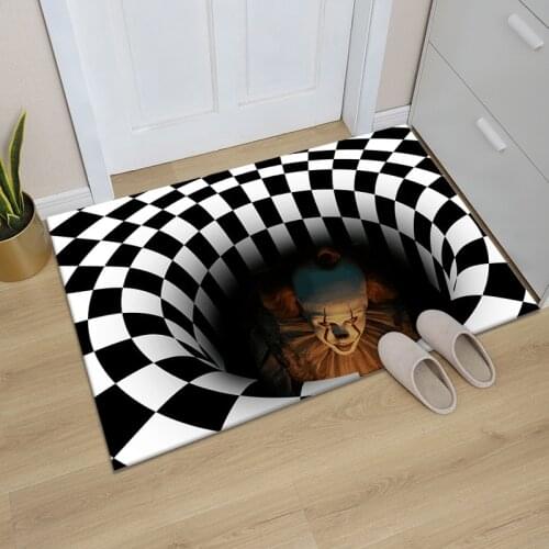 3D Geometric Three-dimensional Carpet Illusion Halloween Clown Trap Visual Horror Home Living Room Bedroom Floor Mat Super Soft