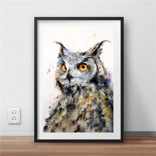 The Watcher Owl Watercolor Canvas Painting Print Bedroom Home Decor Modern Wall Art Oil Painting Poster Accessories Framework HD