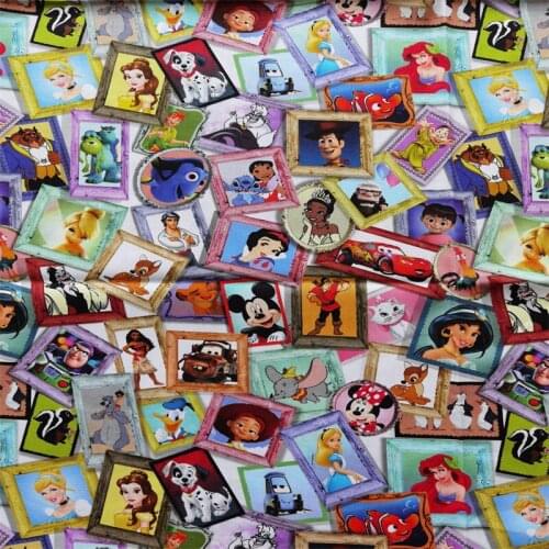 Disney Characters Photo Frame Print 100% Cotton Fabric for Girl Clothes Hometextile Cushion Cover Curtain Needlework DIY