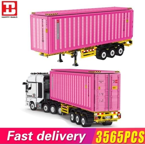 Moc City Heavy Transport Truck Building Blocks Model Kits Diy Assemble Bricks Shipping Container Vehicle Toys Gifts For Children