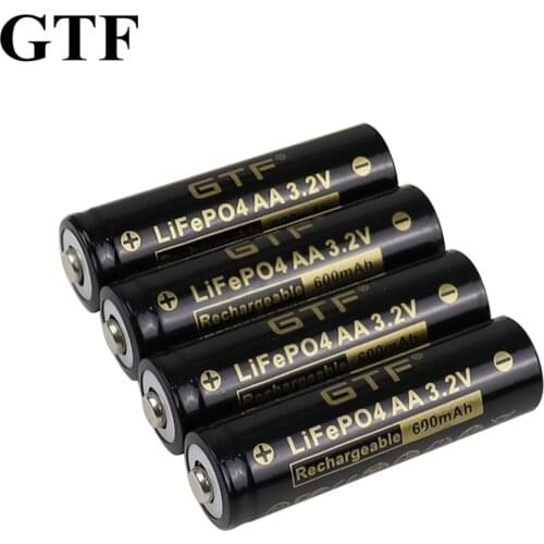 GTF 3.2V LiFePO4 600mAh AA battery for Camera and Solar led lights Electric toys wireless mouse Pointed Lithium battery