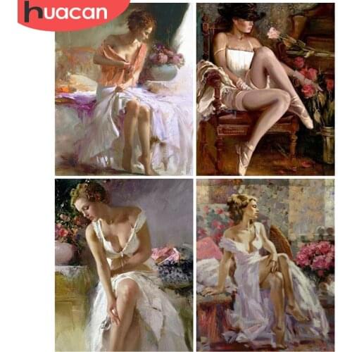 HUACAN Oil Painting By Numbers Girl Hand Painted On Canvas Picture By Numbers Figure Acrylic Childrens Room Decor