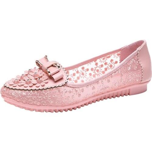 JAYCOSIN Mesh Bow Shoes Womens Lace Sweet Summer Sandals Rhinestone Pearl Fashion Summer Peas Flat Shoes zapatillas mujer #29