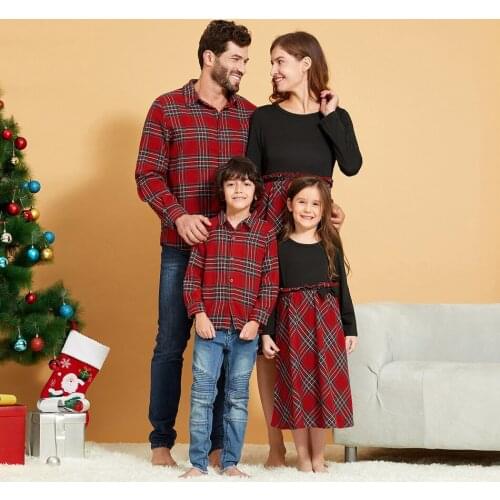 JXYSY 2020 Hot Winter Mosaic Christmas Series Family Matching Sets(Plaid Dresses-Plaid Button Front Shirts-Rompers) Family Look