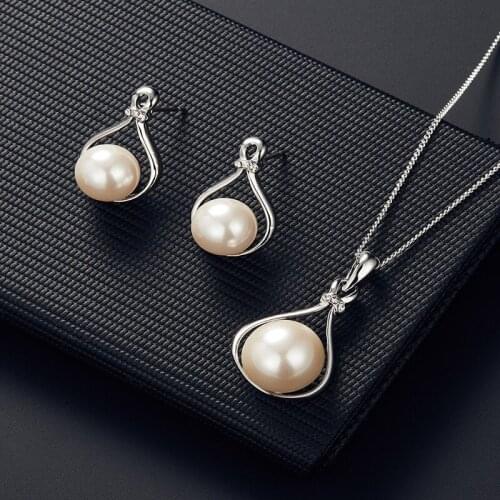 Cute Pearl Rhinestone Inlaid Hollow Metal Heart Drop Pendent Earrings Necklace Set Korean Neck Ear Jewelry Sets for Women Girls