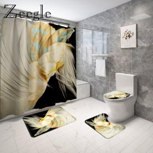Horse Print Bath Mat and Waterproof Shower Curtain Set Absorbent Bath Carpet Combination Mat Anti-Slip Bathroom Floor Mat Set