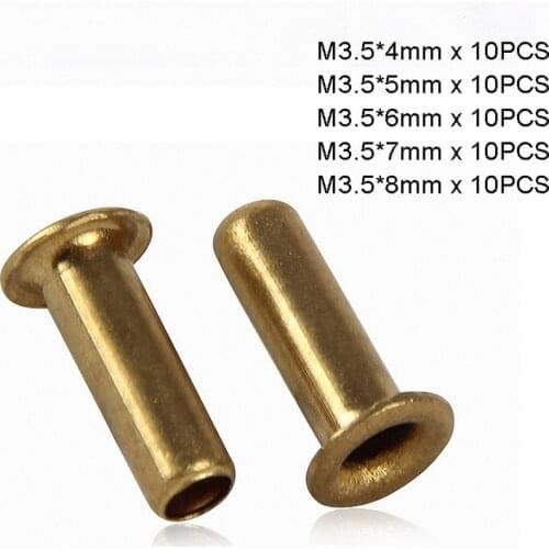 M3.5 Brass Eyelet Hollow Tubular Rivets Through Nuts Kit for Cloth Doll Card Paper DIY Length 4-8mm