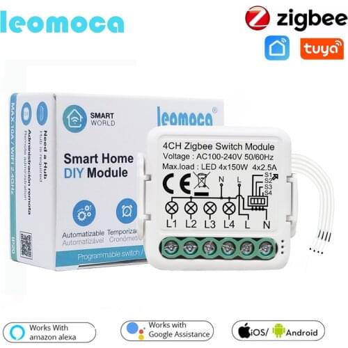 Tuya Zigbee Switch Module 3/4gang 110-240V Control Light Switch Controller Automation module Relay Work With Alexa/Google Home