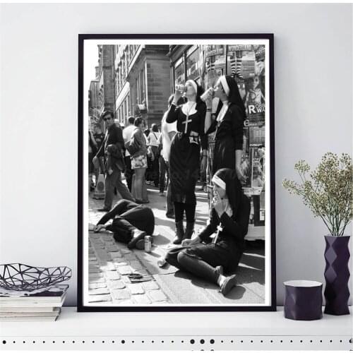 Rebellious Nuns Smoking Drinking Poster Black And White Photography Paintings On Canvas Modern Art Decorative Wall Pictures Home