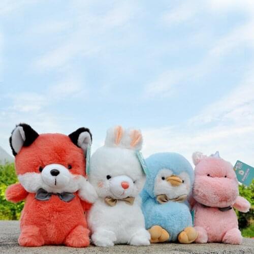 New 23cm Four Styles Soft Kawaii Animal Plush Toys Cute Stuffed Genius Fox Penguin Rabbit Hippo Dolls Pillow Decor For Kids Gift