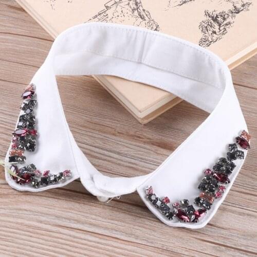 New Women Lapel Fake False Collar Rhinestion Beads Hand Sewing Detachable Collar Shirt Decoration Removable Chocher Collar Ties