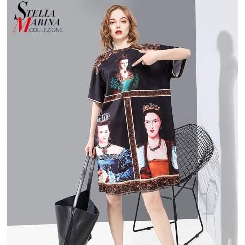 New Woman Summer Black Printed Loose Beach Dress Girls Plus Size Boho Style Casual Straight Midi Cute Loose Dress Chic Robe 6001