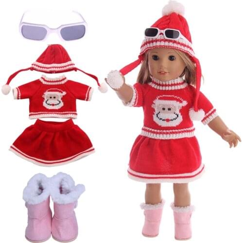 Doll Clothes Winter suit Christmas gift 3pcs sweater set For 18" American Doll &43cm baby doll clothes