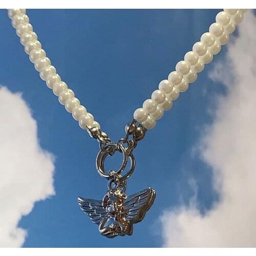 Angel Pearl Necklace Chain Necklace for Women Necklaces for Women Pendant Best Friend Kpop Womens Neck Chain Goth Accessories