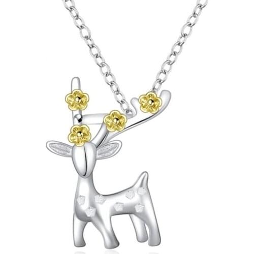 KOFSAC New Cute Sika Deer Pendants Necklace Fashion 925 Sterling Silver Necklaces For Women Christmas Party Fine Jewelry Gifts