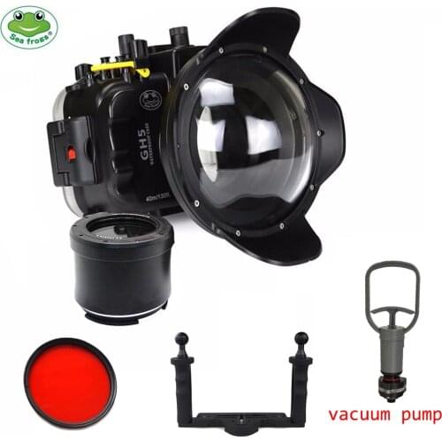 Seafrogs 40m/130ft Underwater Waterproof Camera Housing Case for Panasonnic GH5,Camera Bag w/ Fisheye w/ Tray/ Vacuum Pump