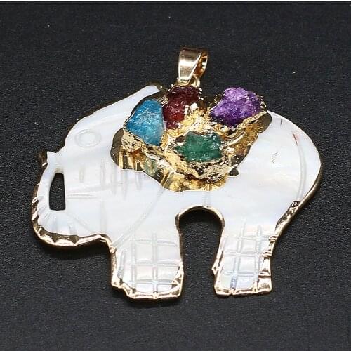 Natural Stone Golden plated Druzy Pendants Cute Elephant Shell Charms for Jewelry Making DIY Tribal Earring Necklace Accessories
