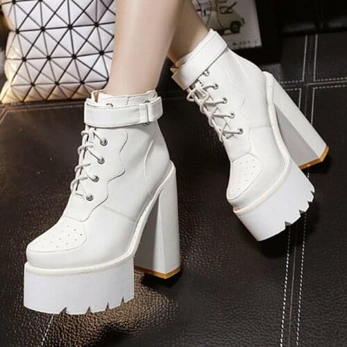 PRETO BRANCO Women Square Heel Boots Cow Color Thick Bottom With Knight Boots Color Matching 15cm heel platfrom Boots JXQ
