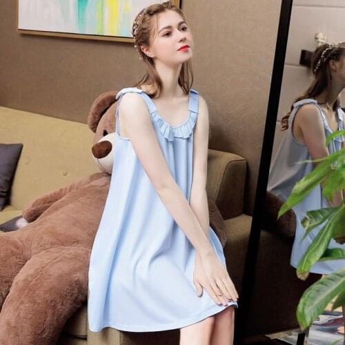 Princess Nightdress Womens Summer Cotton Sexy Sleeveless Short Night Dress Loose Sweet Sleepwear Mini Lingerie Nightgown