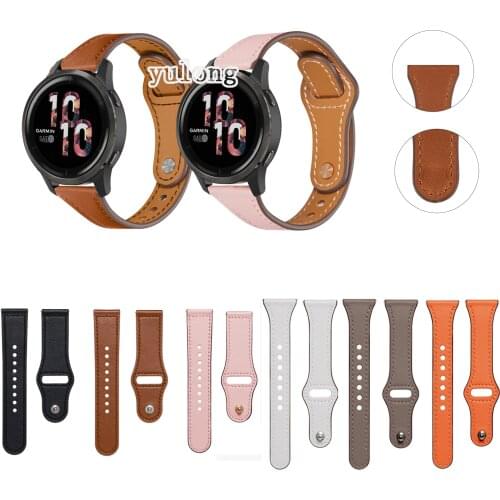 20mm 22mm Leather Watch Band Strap For Garmin Venu 2 Vivoactive4 Smart Watch Replacement Wrist band for Active strap Correa