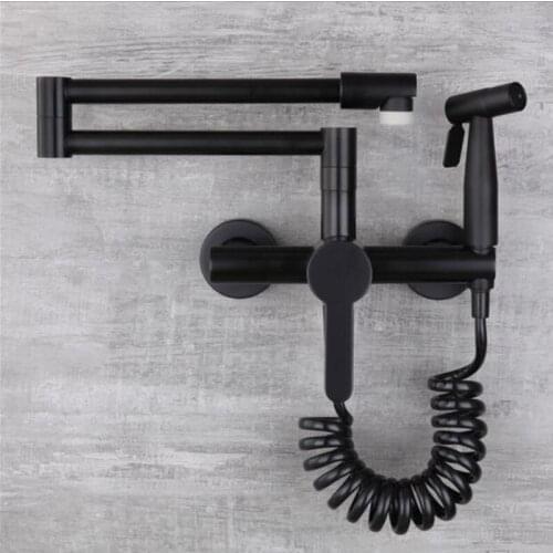 Kitchen Sink Mixer 304 SUS Wall Mounted Foldable sink Faucet Sink Tap with high pressure gun mixer black nickled