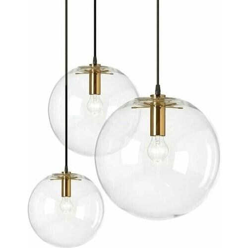 Modern Gold Metal Clear Glass Ball Pendant Lamp 20 25 30cm E27 Edison Bulb Hanging Lighting Fixture For Bedroom Kitchen Shops