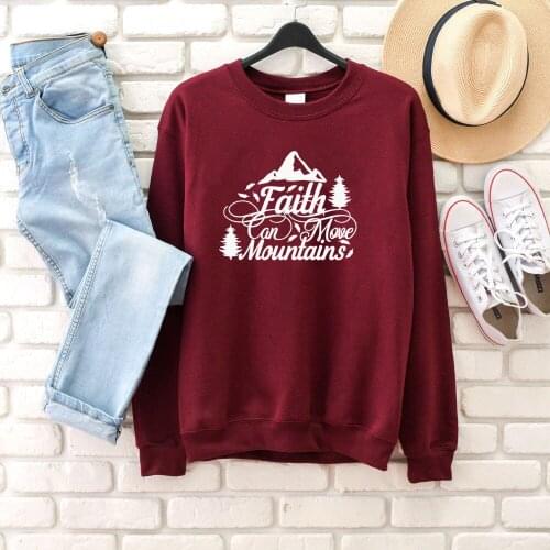 Faith Can Move Mountains slogan funny graphic tree sweatshirt women fashion pure cotton religion Christian Bible pullovers tops
