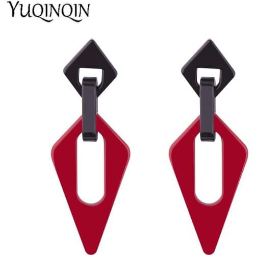 Vintage Fashion Resin Earrings for Women Big Long Geometric Acrylic Drop Earring for Girls Elegant Gifts Party Red Jewelry