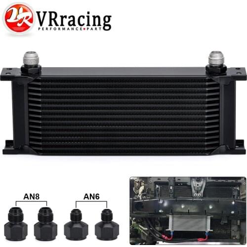 VR - Aluminum Universal Engine transmission AN10 Oil Cooler 15rows Black With AN10 to AN6 Fitting Adapter