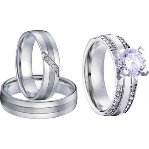 Western 3pcs Silver Color wedding rings set for Couples men and women Love Alliances engagement ring marriage Anniversary gift
