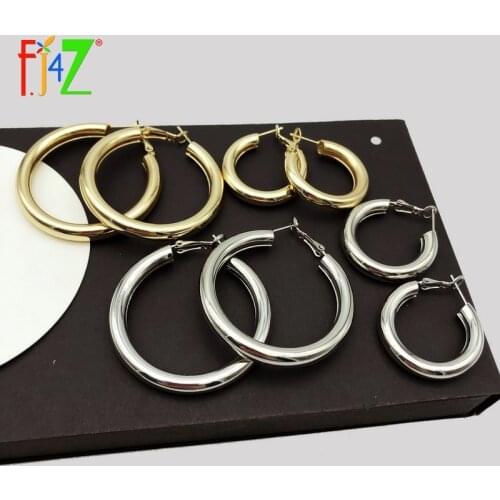 F.J4Z Gold Silver Color Big Circle Hoop Earrings for Women Simple Metal Round Earrings Minimalist Jewelry Wholesale