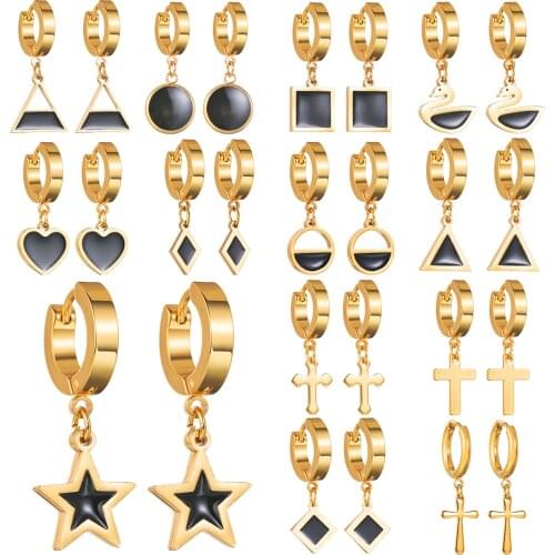 13 Styles Geometric Heart Cross Design Gold Color Hoop Earrings for Women Ladies Fashion Stainless Steel Drop Earring Jewelry