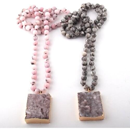 Fashion Bohemian Jewelry Stones Knotted Natural Pendant Druzy Necklaces For Women Ethnic Necklace