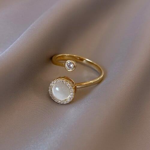 Korea New Design Fashion Jewelry Simple Round Cats Eye Zircon Ring Elegant Womens Opening Adjustable Ring