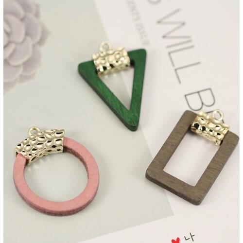 10pcs Korea wood Rectangular triangle circle charm for earring tag Hair accessories DIY key chain Bag hanging jewelry findings
