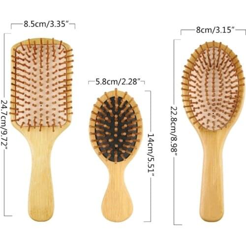 3Pcs Bamboo Hair Brush Combs Set for Women Men Kids Wet Dry Long Short Hairs Smoothing Massaging Salon Home Use