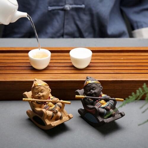 Tea Pet Ornament Rocking Chair Monkey Monkey King Sun Wukong Purple Sand Can Raise Creative Crafts Cute Small Tea Play Statue
