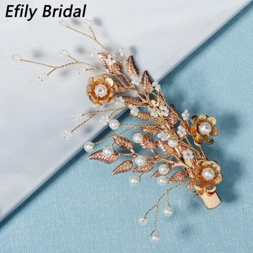 Efily Flower Pearl Hair Clips for Women Accessories Gold Color Bridal Wedding Hair Jewelry Party Headpiece Bridesmaid Gift