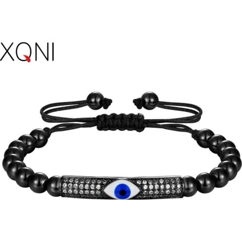 XQNI Big Eye Cylinder Pattern Micro Pave Cubic Zircon Stretch Bracelet with Black Rope Jewelry for Women High Quality Discount