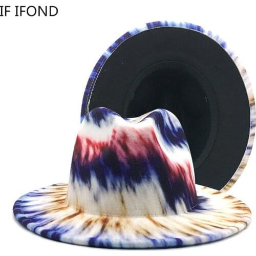 Fedoras Hats For Women Men Caps Wide Brim Double-Sided Tie dye Jazz Hat Winter Fascinator Multicolor Felted Hats