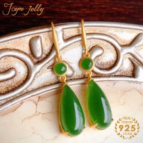 JoyceJelly Vintage 925 Sterling Silver Earrins Water drop shape emerald gemstones Women Wedding Engagement Jewelry Gifts 2021