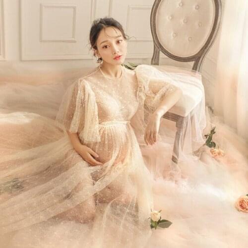 Lace Maternity Dresses For Photo Shoot Maxi Gown Sexy Tulle Pregnant Women Long Pregnancy Dress Photography Prop For Baby Shower