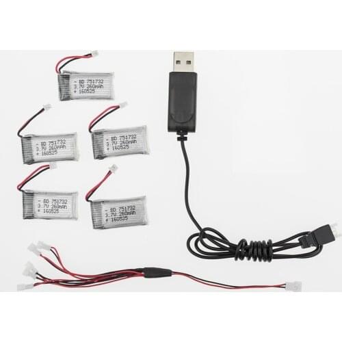 5pcs 3.7V 260mah Lipo Battery with 1x5 USB Charger Connector for JJRC H20-04 JJRC H20 RC Quadcopter