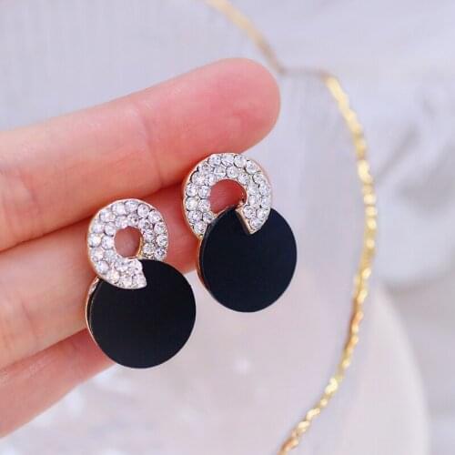 Trendy Geometric Round Full Rhinestones Stud Earrings for Women Shine Crystal Circle Earrings Weddings Party Jewelry Gifts