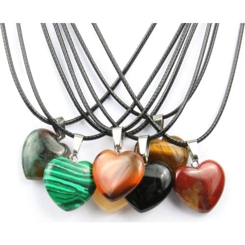 Hot Stone Necklace Jewelry Men Wholesale Natural Stone Pendant Heart Shape Crystal Agated Necklace Fine Pendants Necklace 20*6mm
